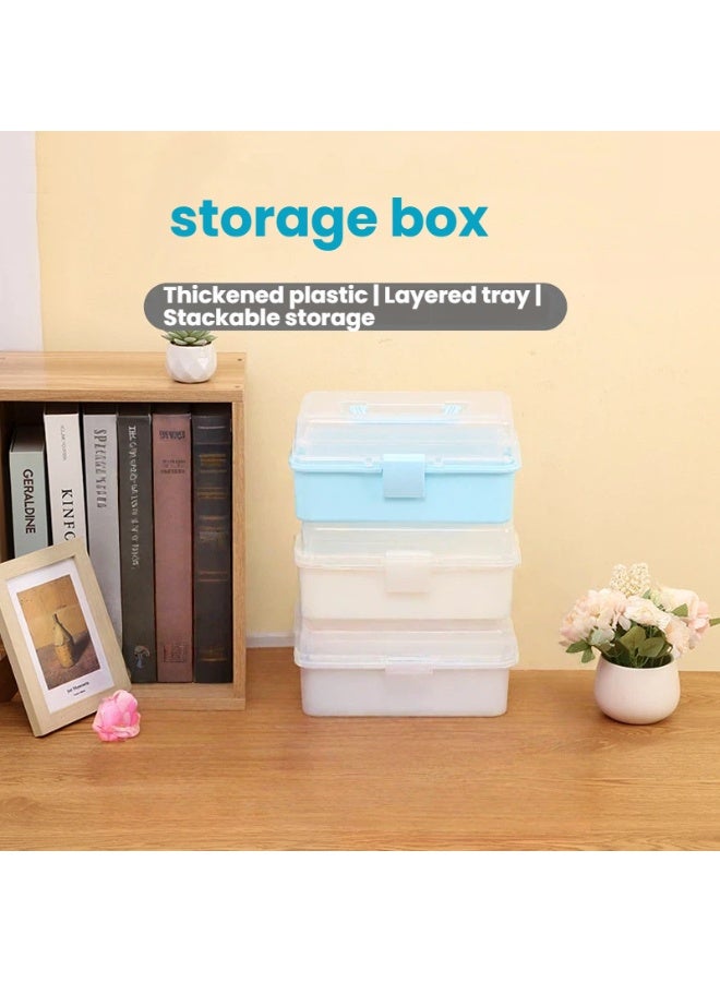 3 Tier Portable Storage Box with Handle Multi-Layer Organizer Case for Home and Office Transparent and Blue Design for Efficient Storage - Image 1